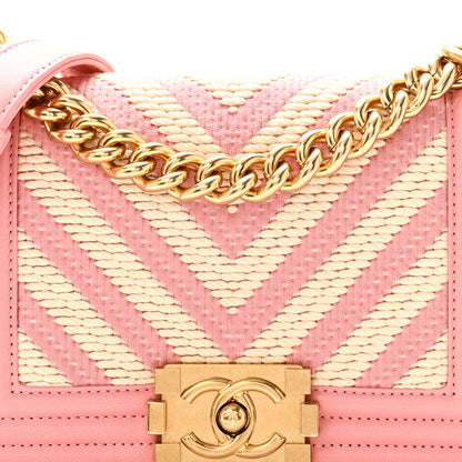 Chanel Fabric Chevron Braided Small Boy Flap Pink Ivory Pink Ivory 8 of 10