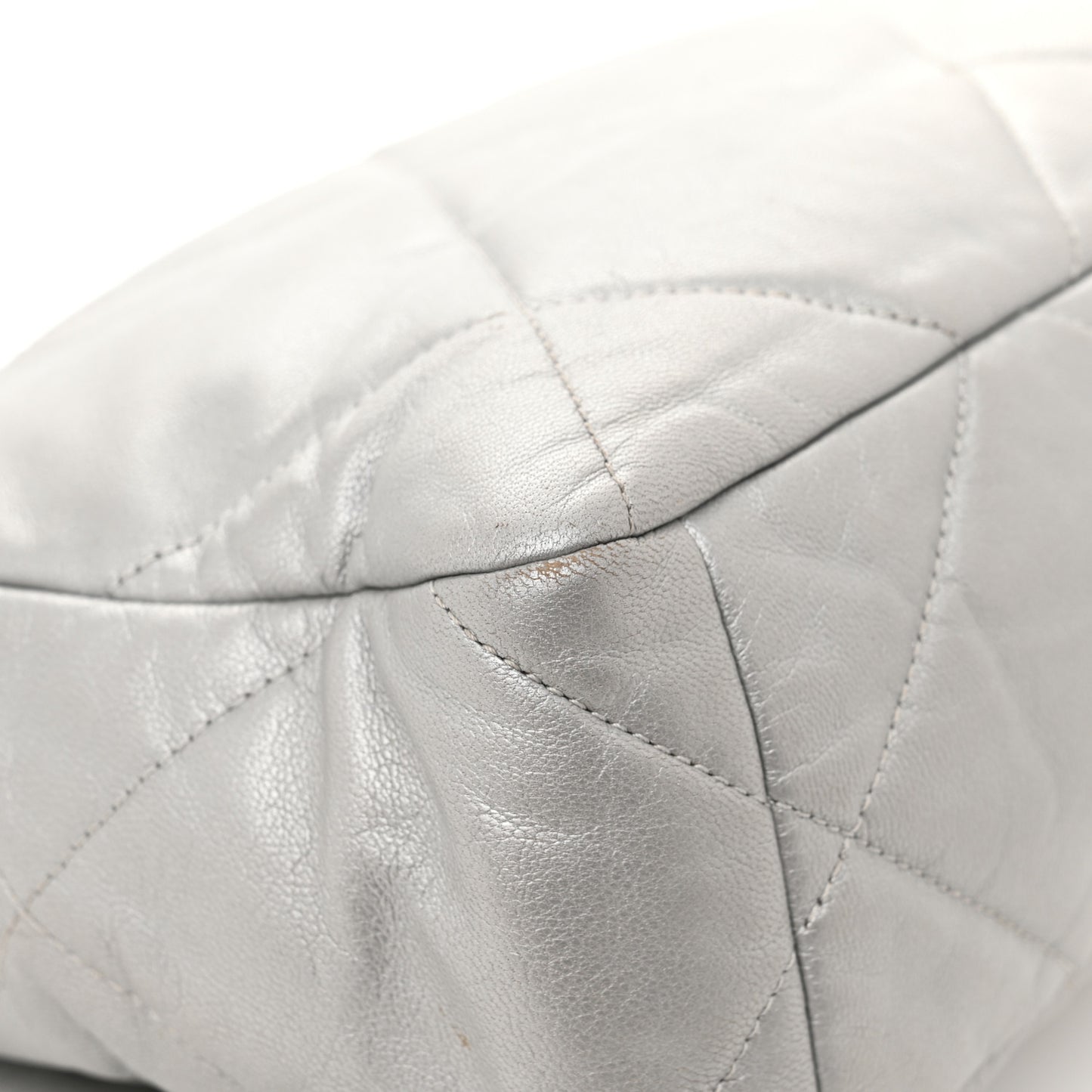 Metallic Goatskin Quilted Large Chanel 19 Flap Silver