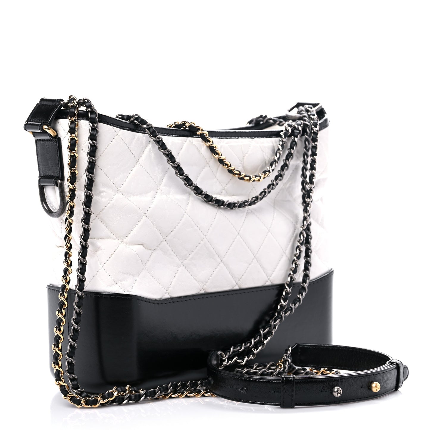 Aged Calfskin Quilted Medium Gabrielle Hobo Black White