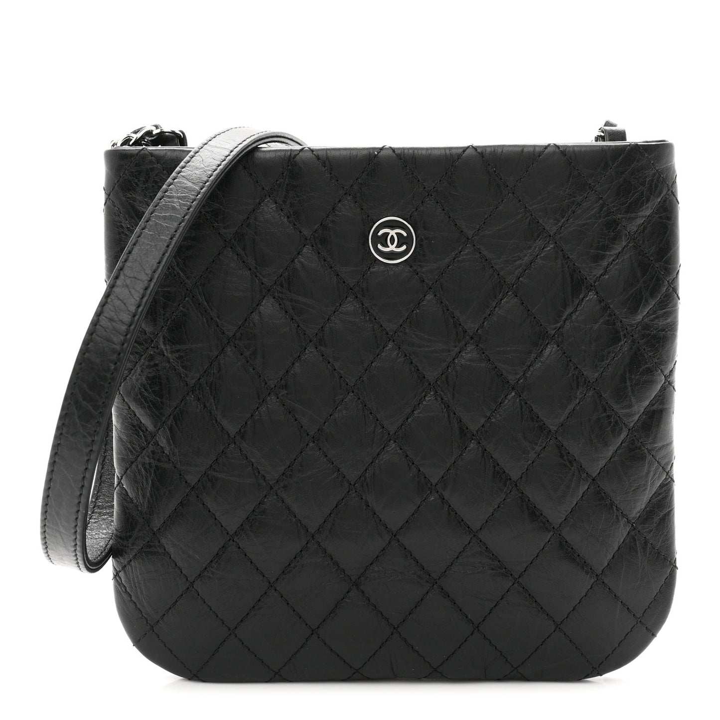 Aged Calfskin Quilted Crossbody Bag Black