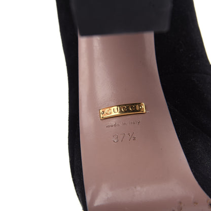 Gucci Kid Scamosciato Horsebit Fringe Loafer Pumps 37.5 Black 9 of 10