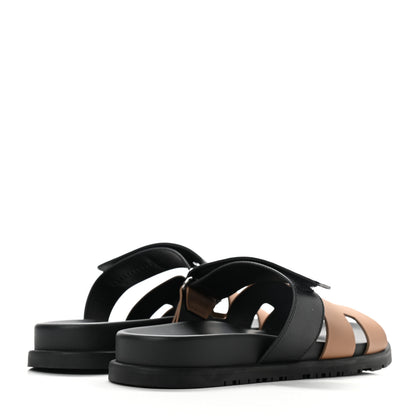 Hermes Calfskin Mens Chypre Sandals 40 Naturel Safari Black 4 of 8