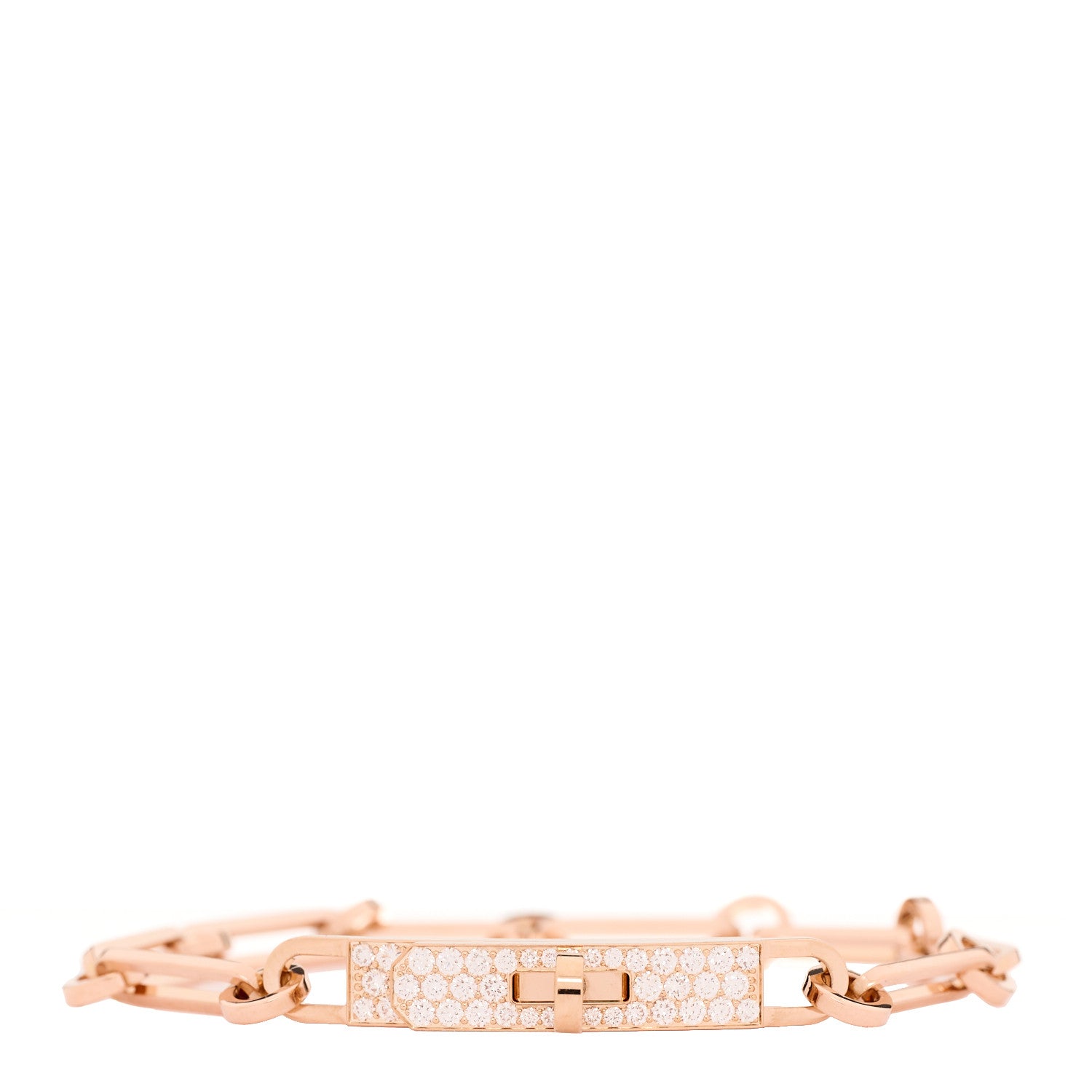 Hermes 18K Rose Gold Diamond Pave PM Kelly Chaine Bracelet SH 1 of 5