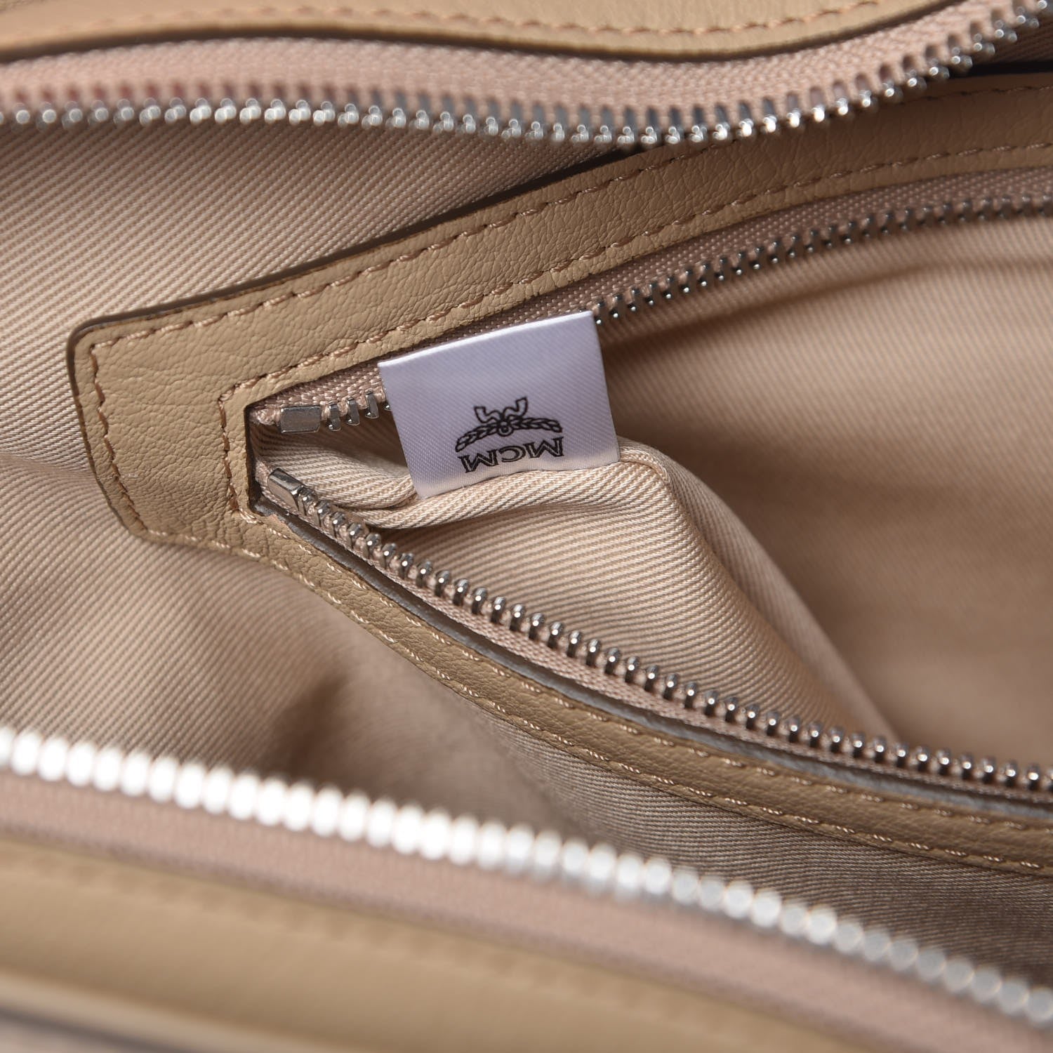 MCM Calfskin Ottomar Monogram Medium Klara Top Zip Tote New Beige 8 of 12