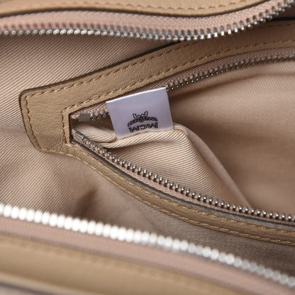 MCM Calfskin Ottomar Monogram Medium Klara Top Zip Tote New Beige 8 of 12