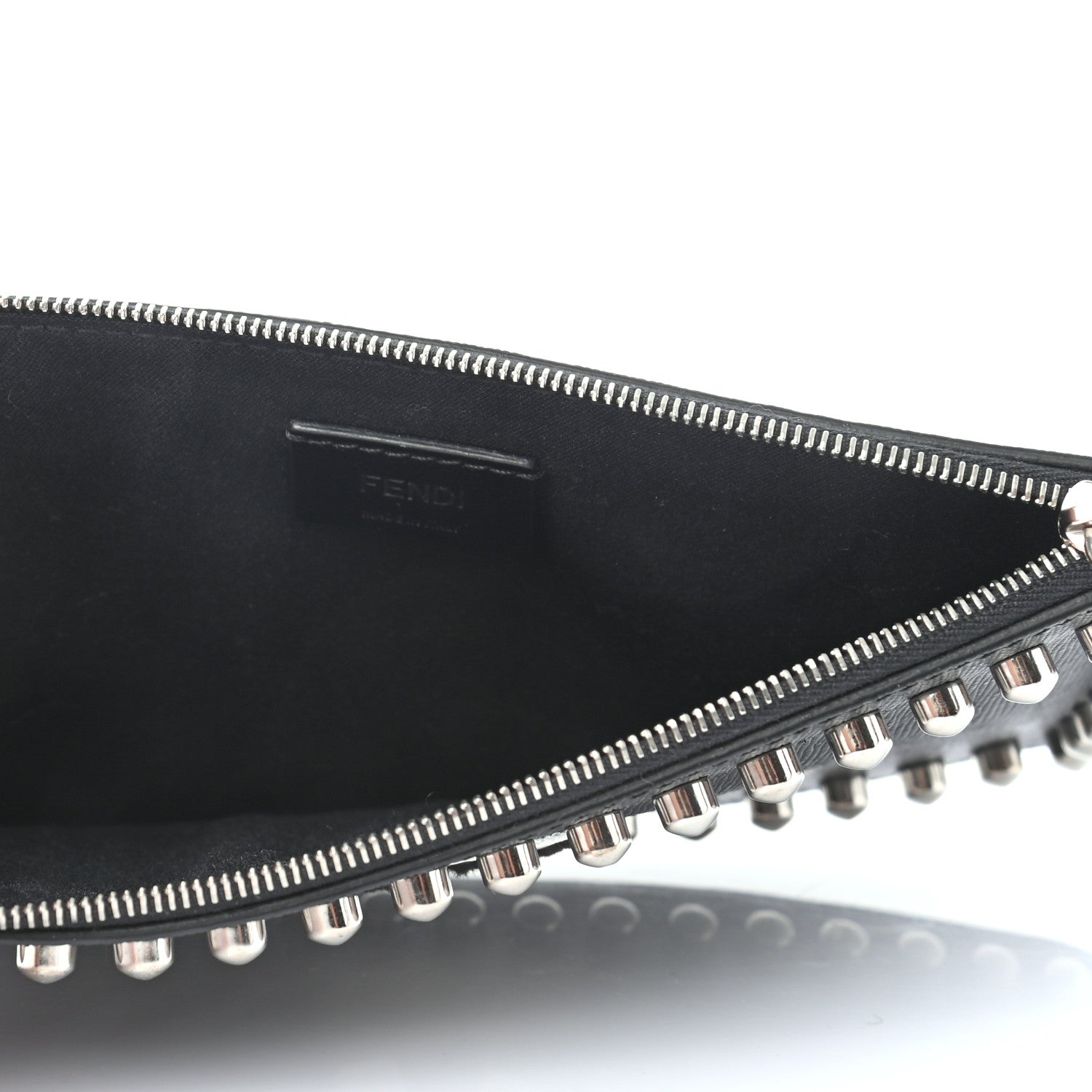 Fendi Vitello Elite Mink Fur Studded Karlito Zip Pouch Black 5 of 7