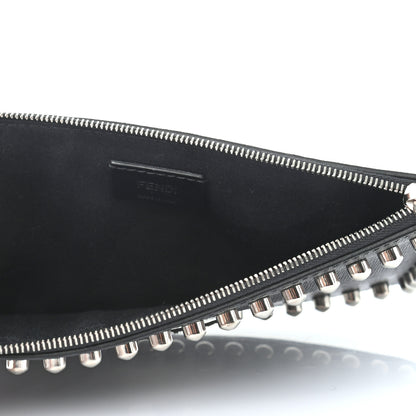 Fendi Vitello Elite Mink Fur Studded Karlito Zip Pouch Black 5 of 7