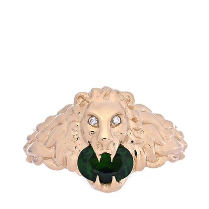 Gucci 18K Yellow Gold Diamond Chrome Diopside Lion Head Ring 55 7.25 1 of 9
