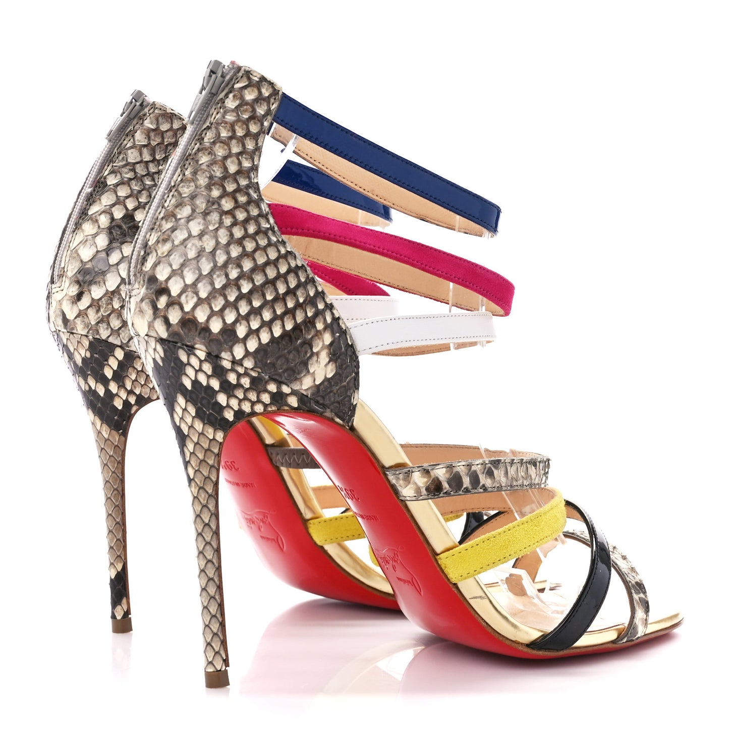 Suede Snakeskin Patent Metallic Calfskin Mariniere 100 Cage Sandals 39.5 Multicolor