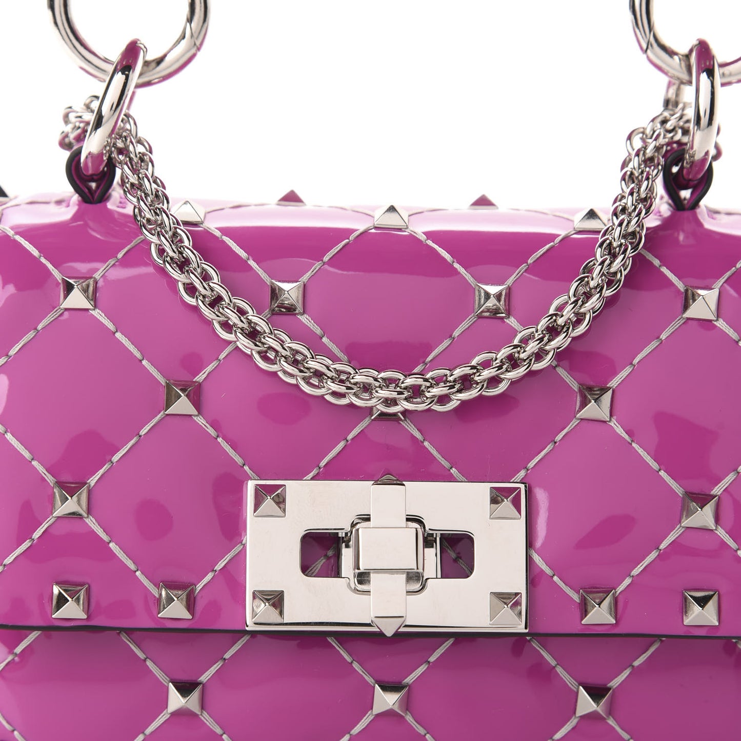 Patent Micro Rockstud Spike Shoulder Bag Radiant Orchid