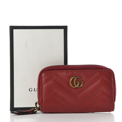 Gucci Calfskin Matelasse GG Marmont Zip Around Key Case Hibiscus Red 7 of 7