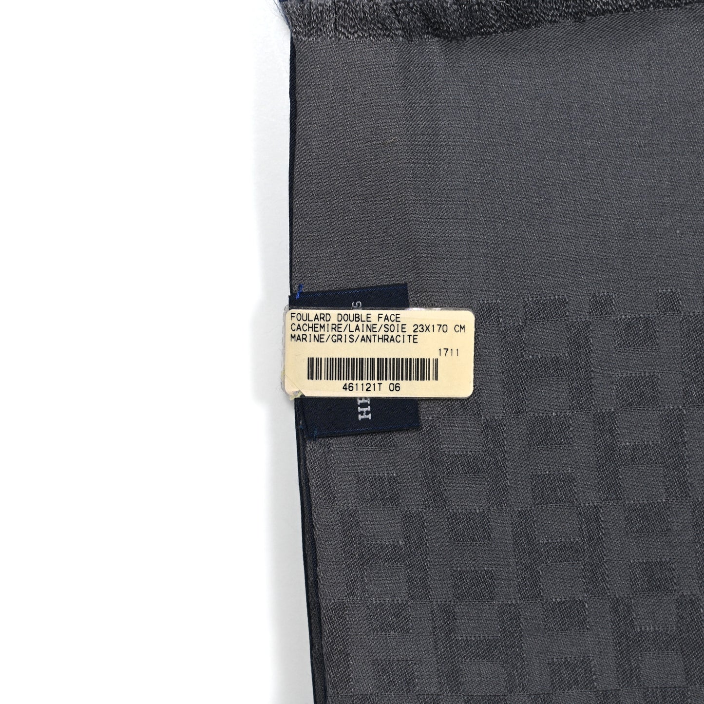 Cashmere Wool Silk Double Face Scarf Marine Gris Anthracite