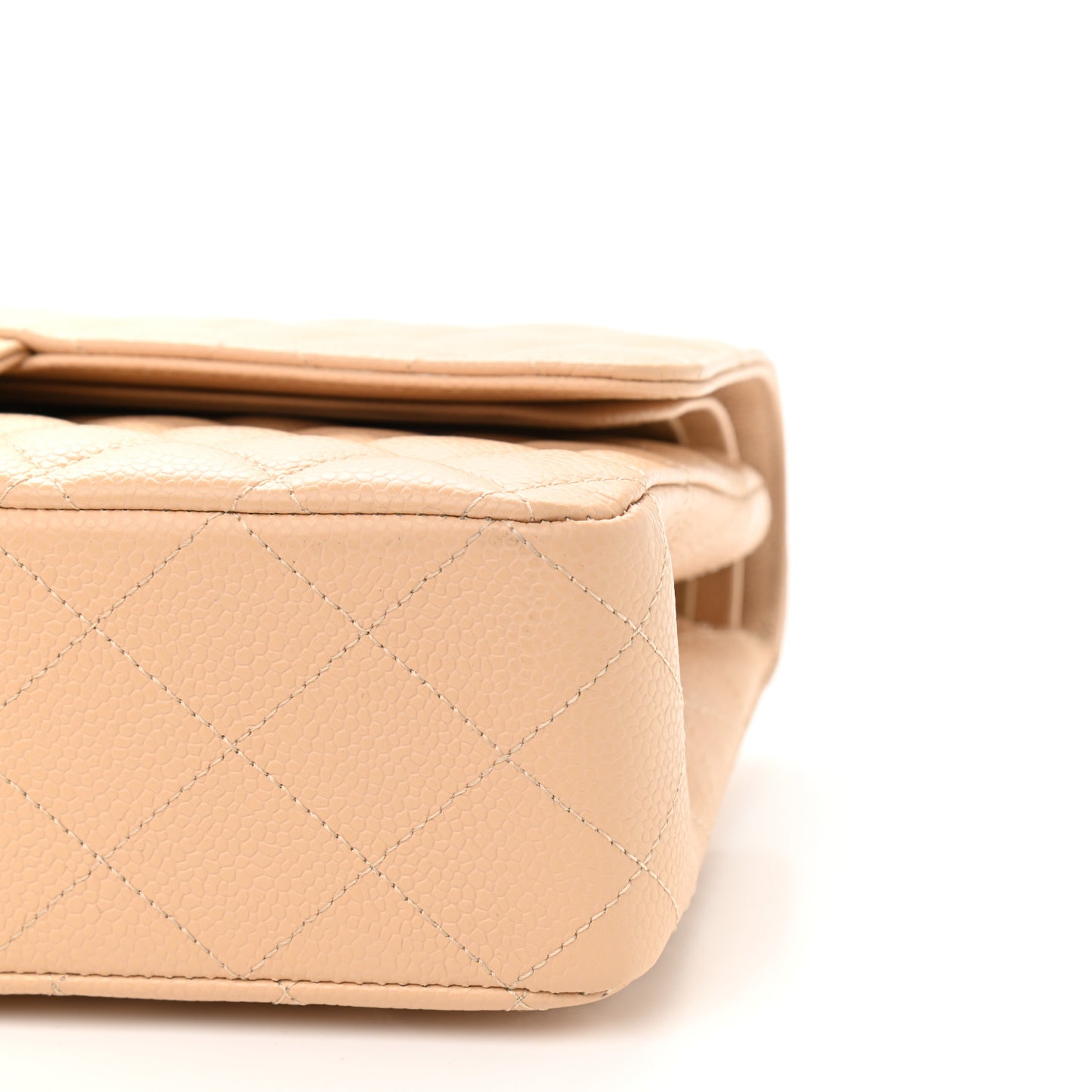 Caviar Quilted Medium Double Flap Beige