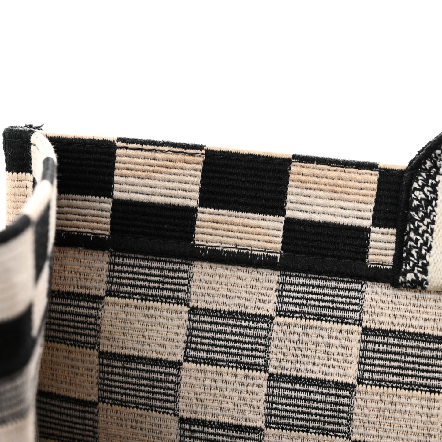 Canvas Embroidered Checkered Book Tote Black White
