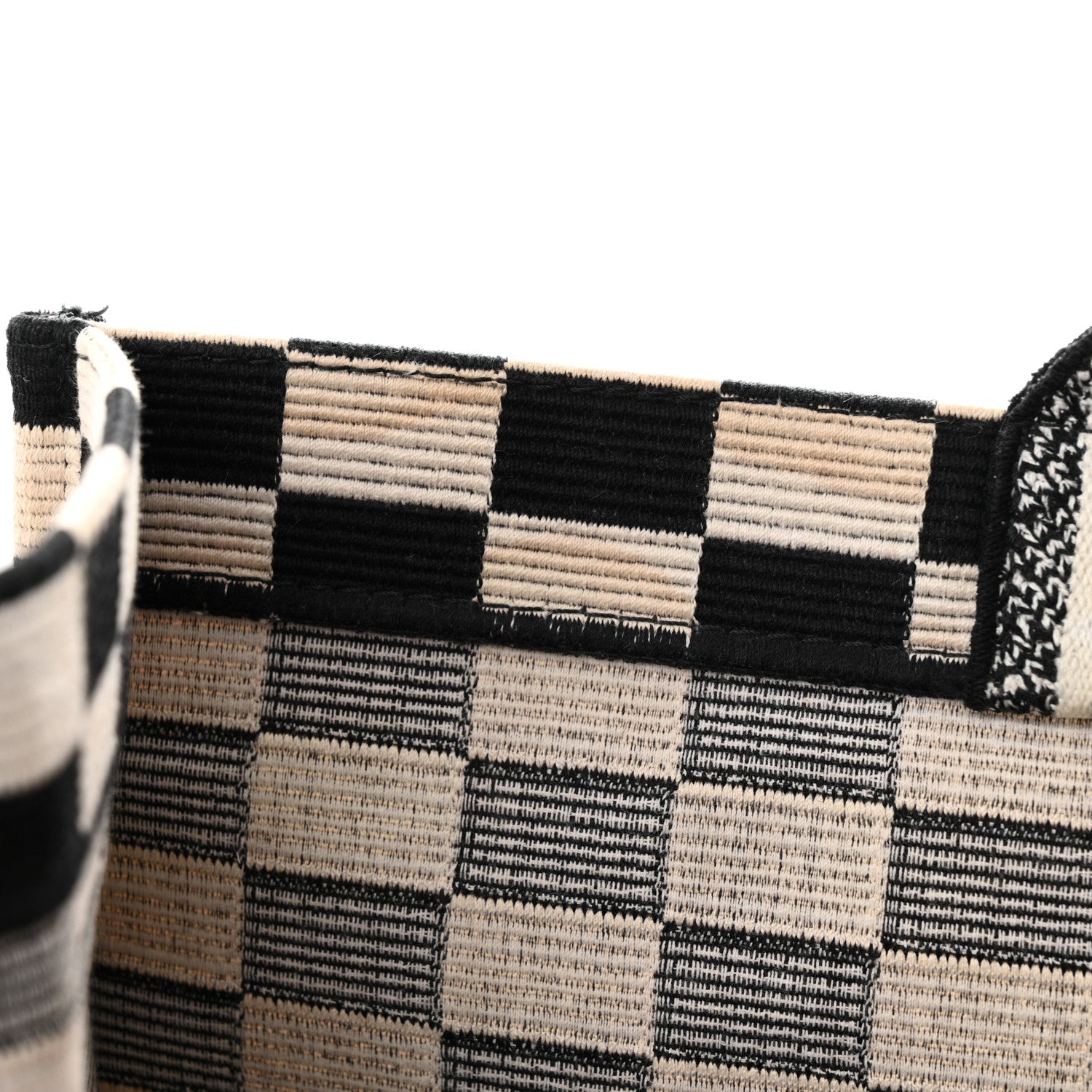 Christian Dior Canvas Embroidered Checkered Book Tote Black White 20 of 21