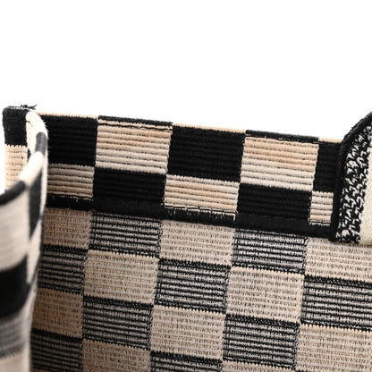 Christian Dior Canvas Embroidered Checkered Book Tote Black White 20 of 21