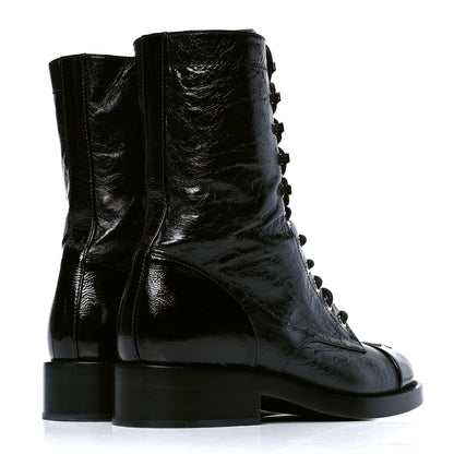 Chanel Aged Calfskin Lace Up Combat Boots 39 Black 3 of 4