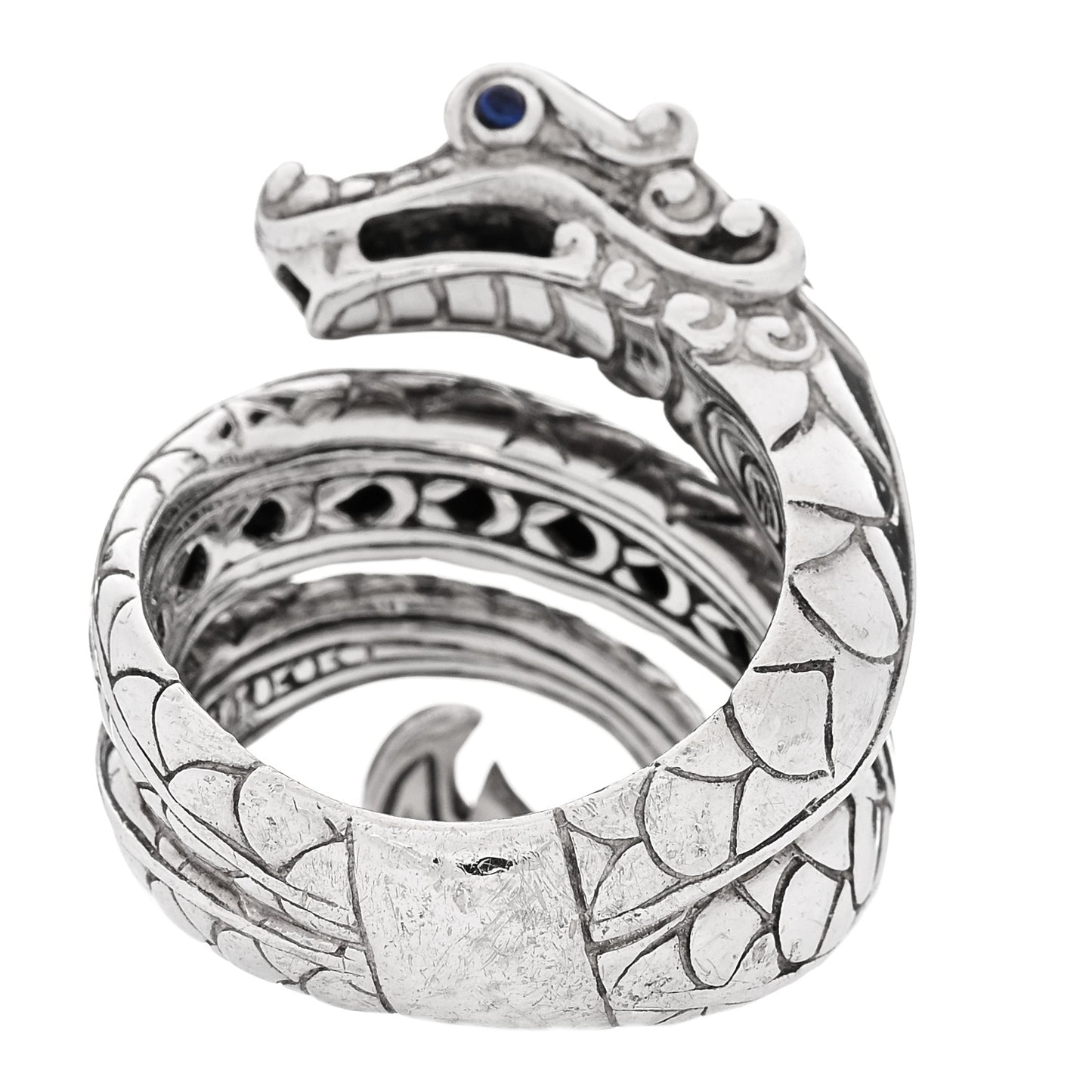 Sterling Silver Blue Sapphire Legends Naga Dragon Coil Ring  54 7
