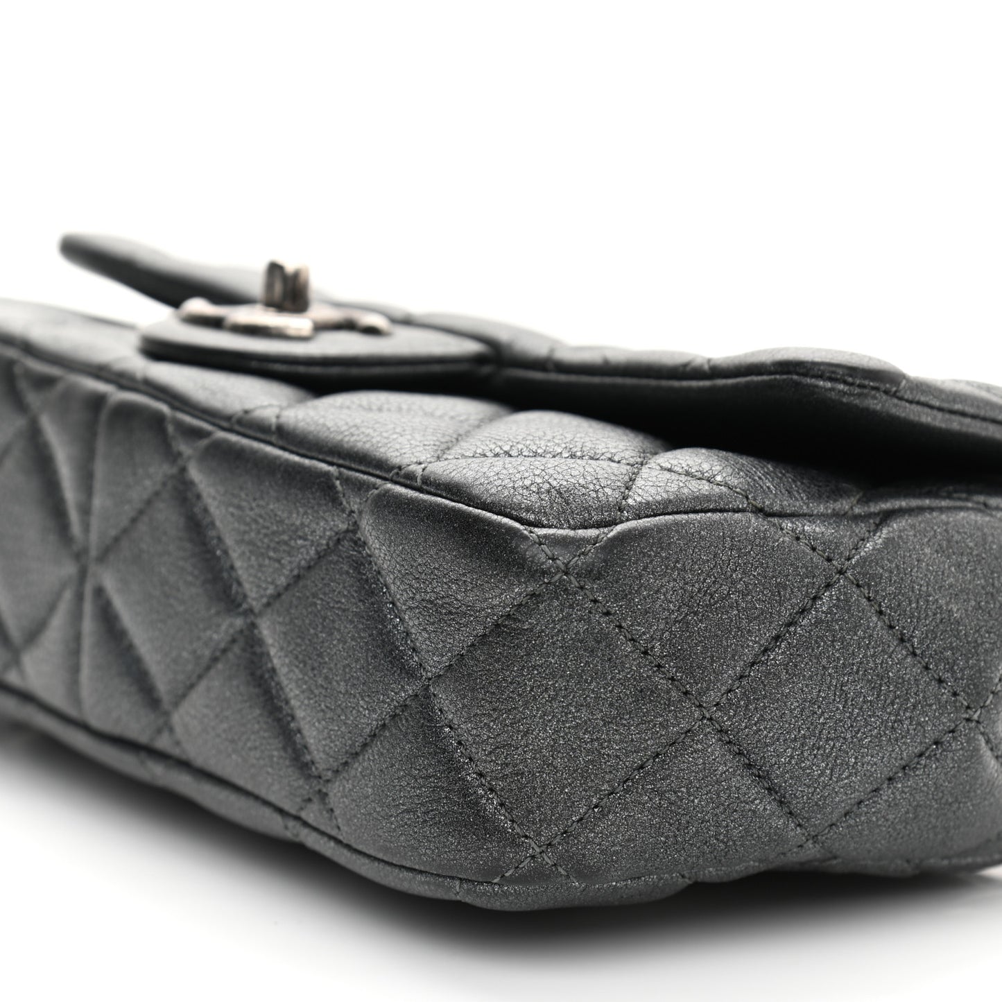 Iridescent Goatskin Quilted Small CC Eyelet Flap Dark Silver
