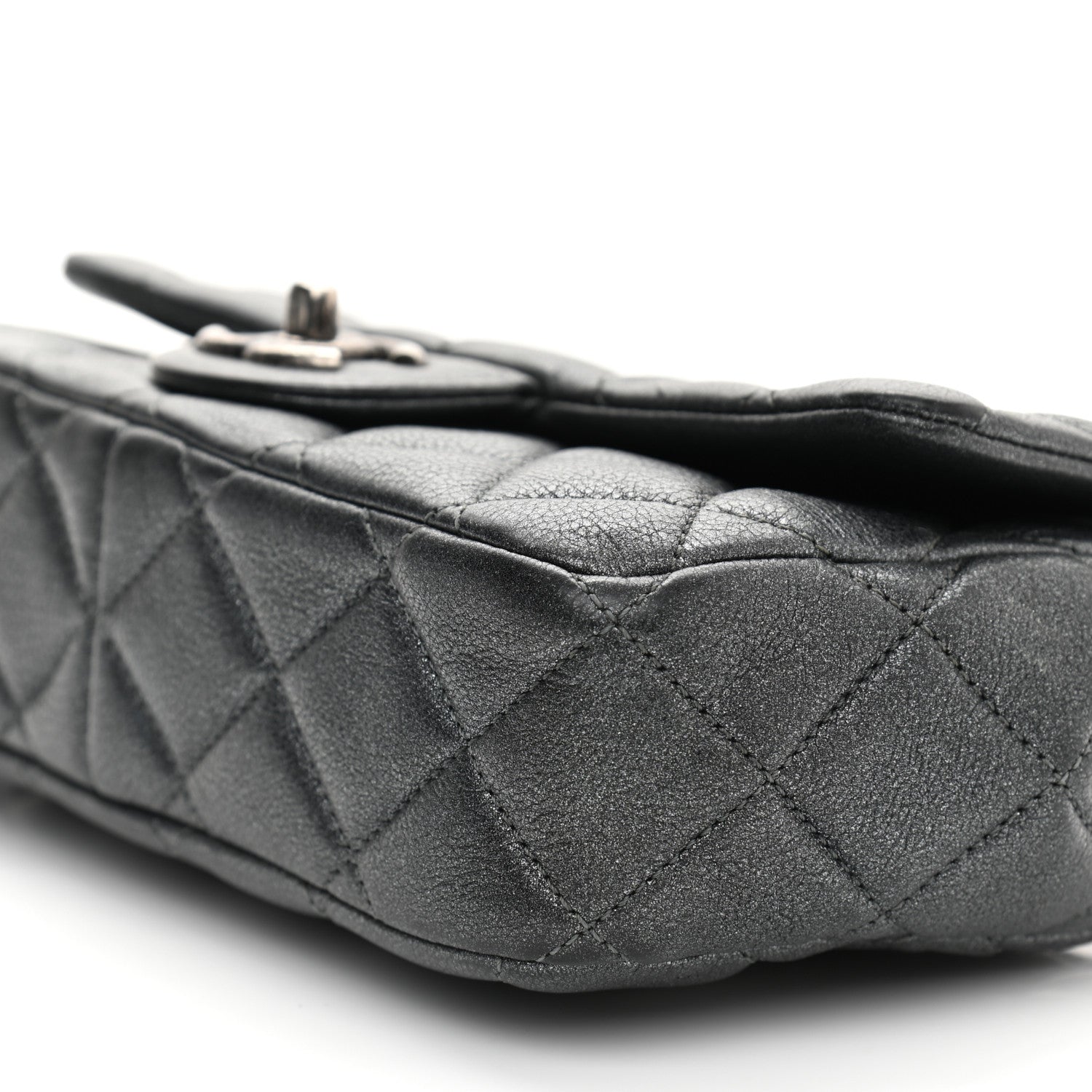 Chanel Iridescent Goatskin Quilted Small CC Eyelet Flap Dark Silver 10 of 11