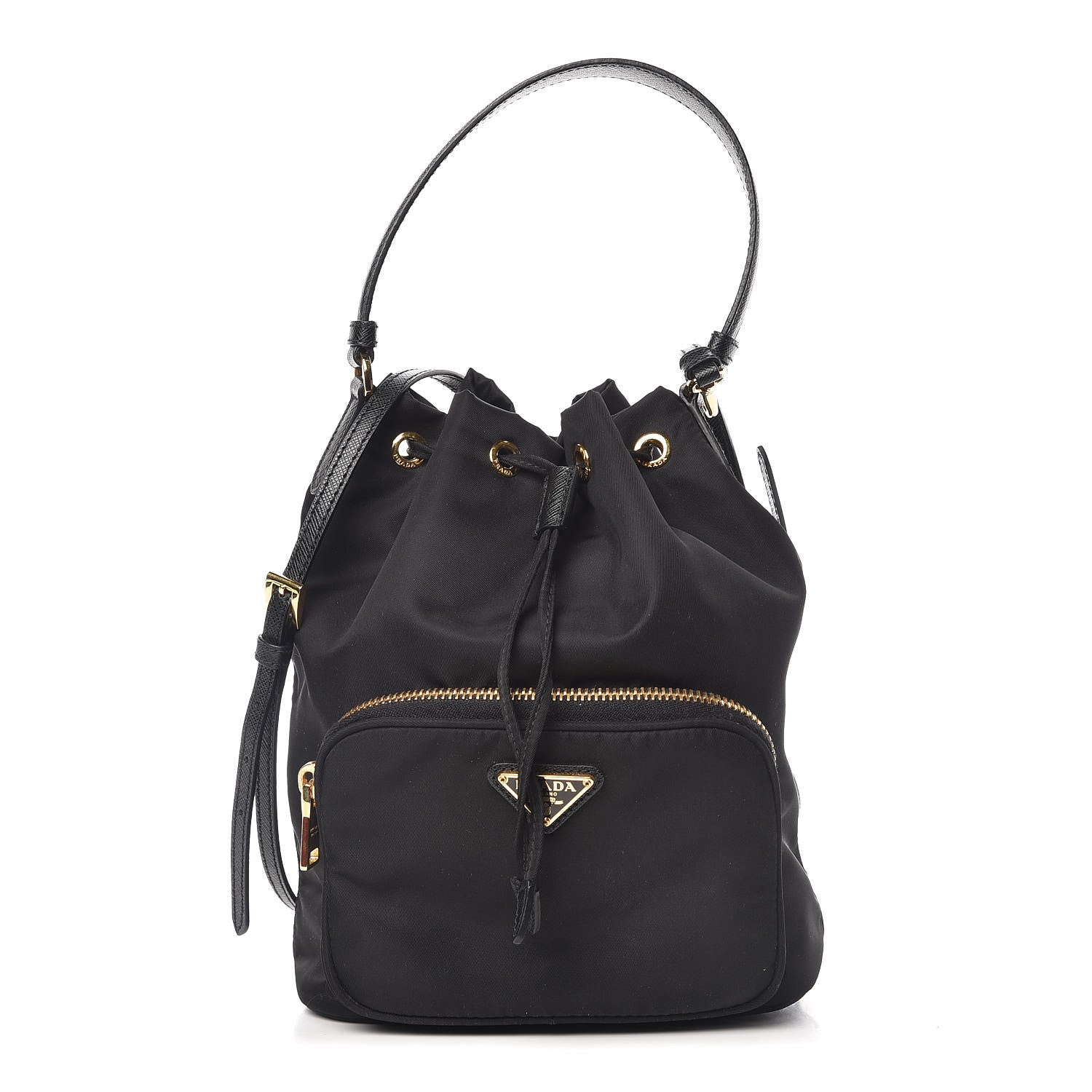 Prada Saffiano Tessuto Nylon Mini Bucket Crossbody Bag Black 1 of 9