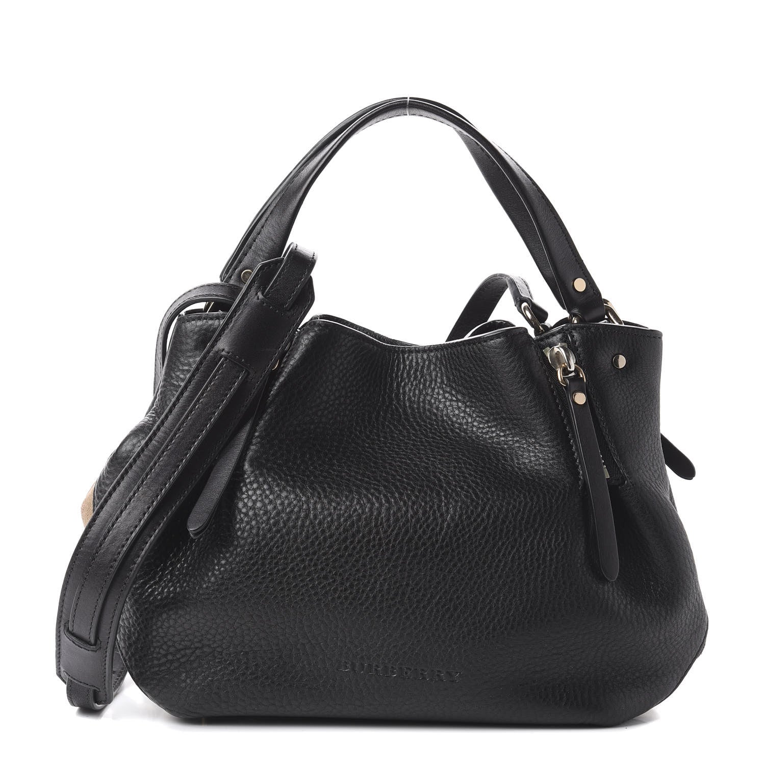 Burberry Grainy Calfskin House Check Small Maidstone Black 1 of 11