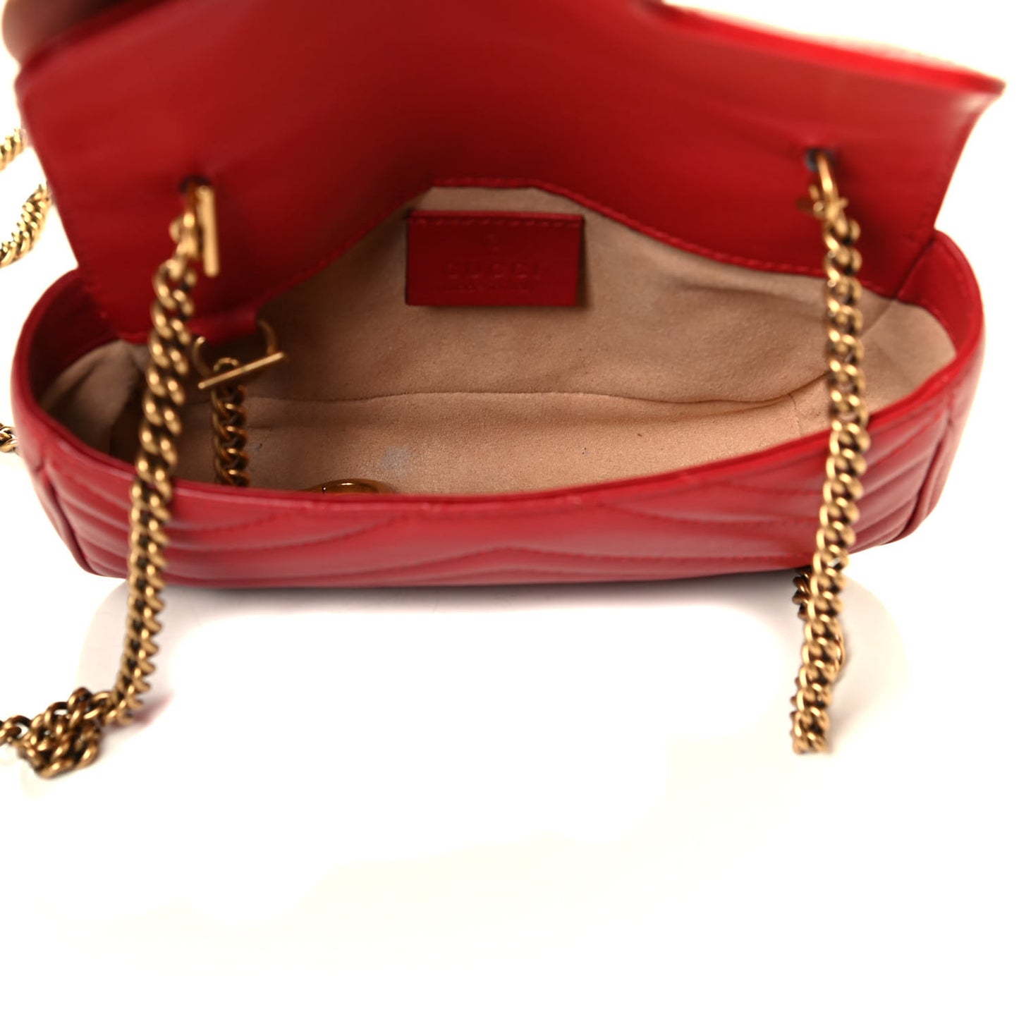 Calfskin Matelasse Super Mini GG Marmont Shoulder Bag Hibiscus Red