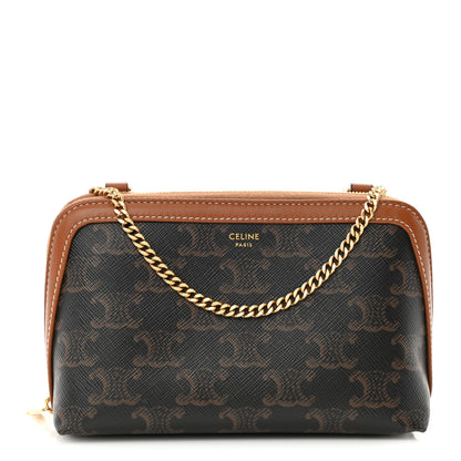 Celine Triomphe Canvas Calfskin Mini Clutch on Chain Tan 1 of 10
