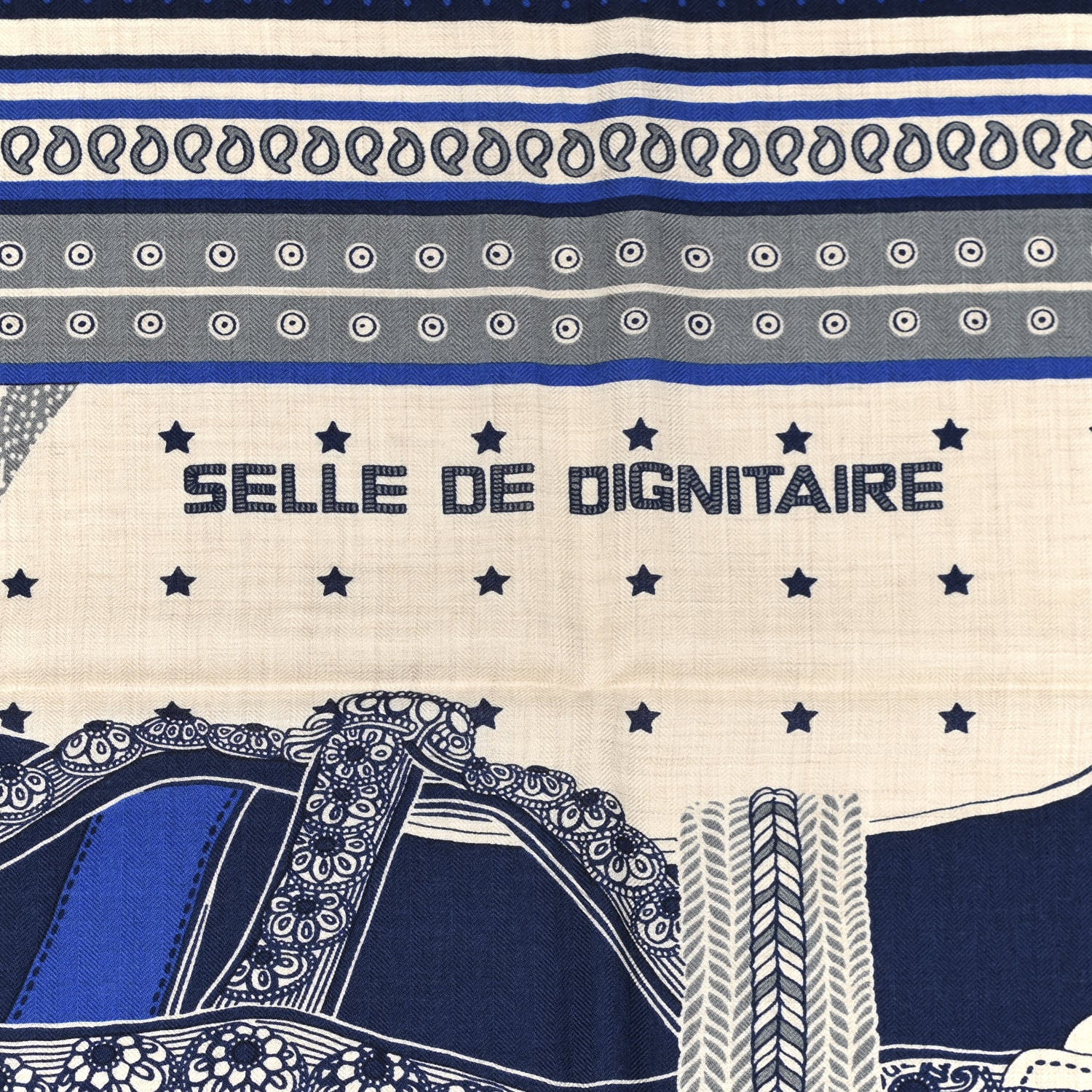 Hermes Cashmere Selle De Dignitaire Bandana Shawl 140 Bleu Royal Marine 3 of 3