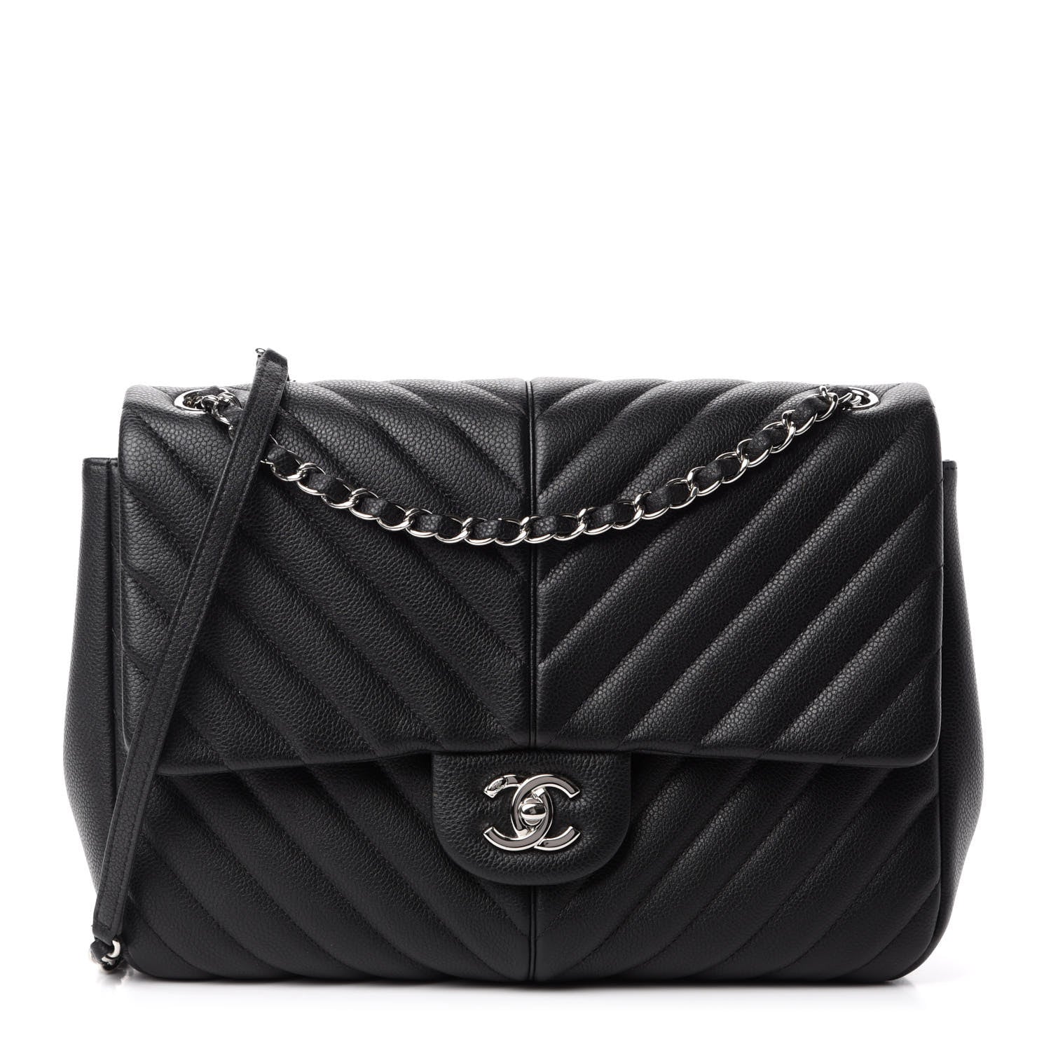 Chanel Caviar Chevron Quilted Large Puffy CC Flap Black 1 of 11