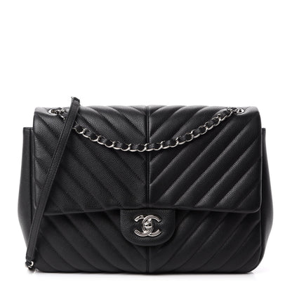 Chanel Caviar Chevron Quilted Large Puffy CC Flap Black 1 of 11