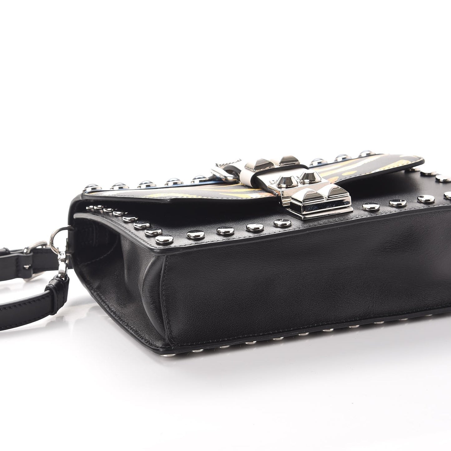 City Calfskin Comic Print Studded Elektra Shoulder Bag Topaz Black