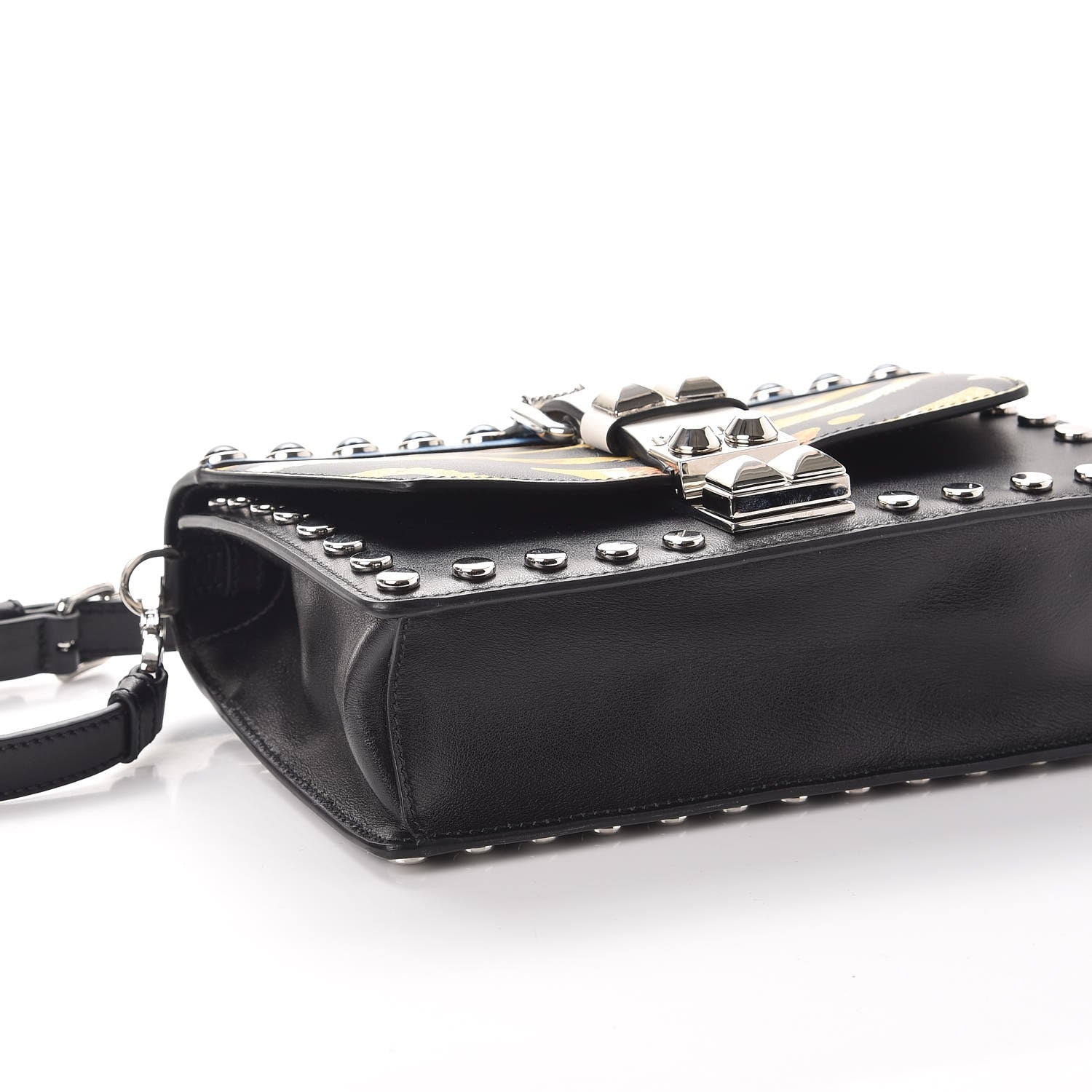 Prada City Calfskin Comic Print Studded Elektra Shoulder Bag Topaz Black 8 of 9