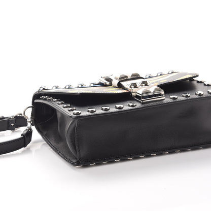 Prada City Calfskin Comic Print Studded Elektra Shoulder Bag Topaz Black 8 of 9