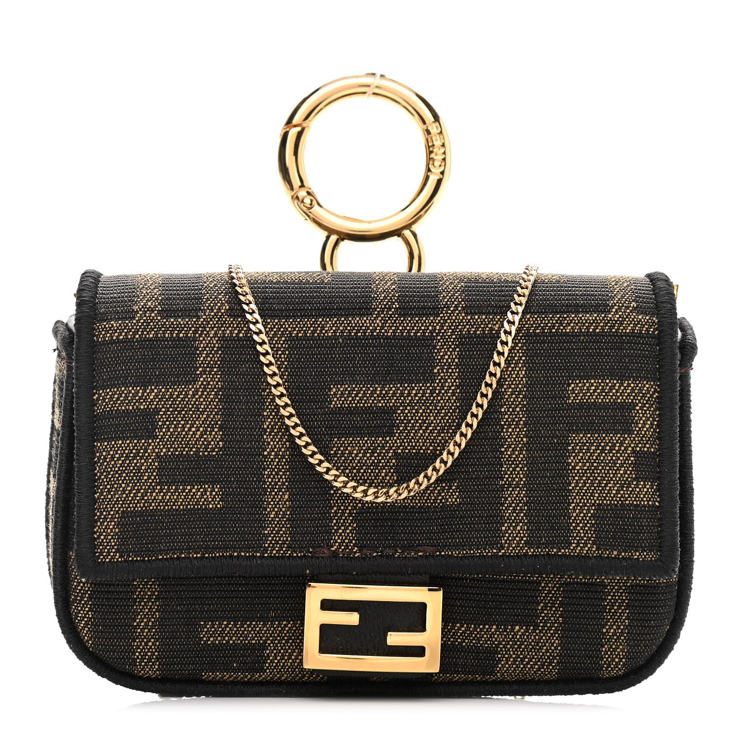 Fendi Fabric Jacquard FF 1974 Nano Baguette Charm Tobacco Moro Black 1 of 10