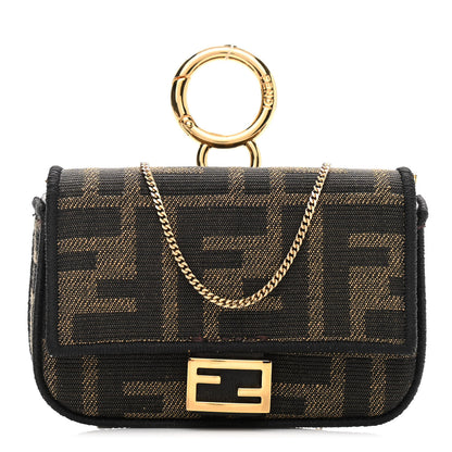 Fendi Fabric Jacquard FF 1974 Nano Baguette Charm Tobacco Moro Black 1 of 10
