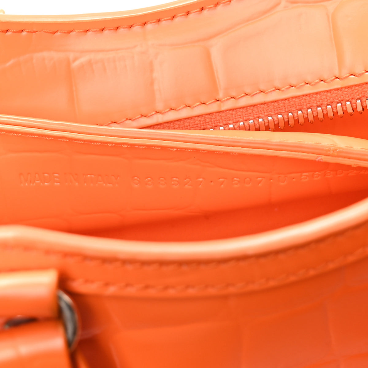 Balenciaga Semi Shiny Calfskin Crocodile Embossed Neo Classic Silver Hardware Nano City Crossbody Orange 7 of 10