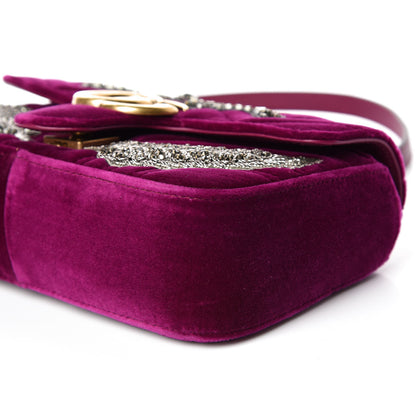 Gucci Velvet Matelasse Embroidered Mini GG Marmont Shoulder Bag Bordeaux 6 of 12