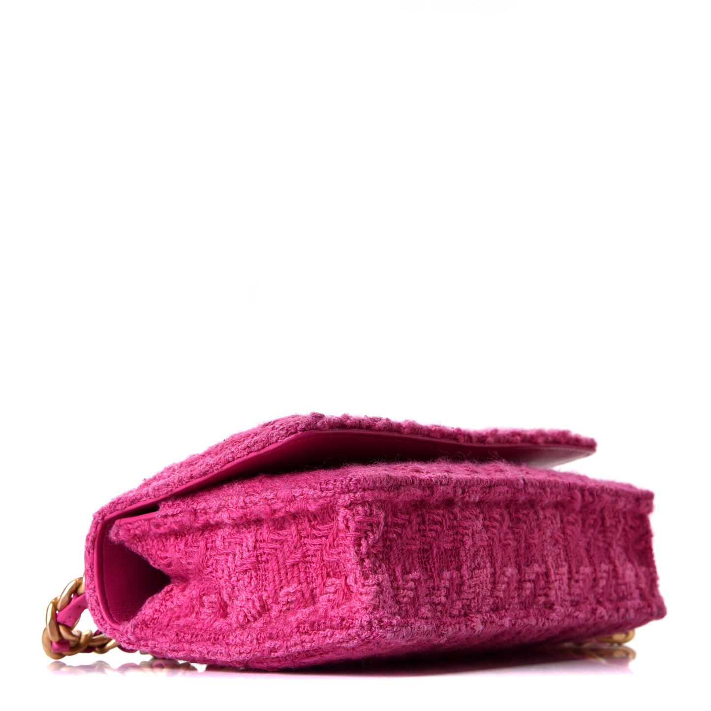 Wool Tweed Lambskin Quilted Chanel 19 Wallet On Chain WOC Fuchsia