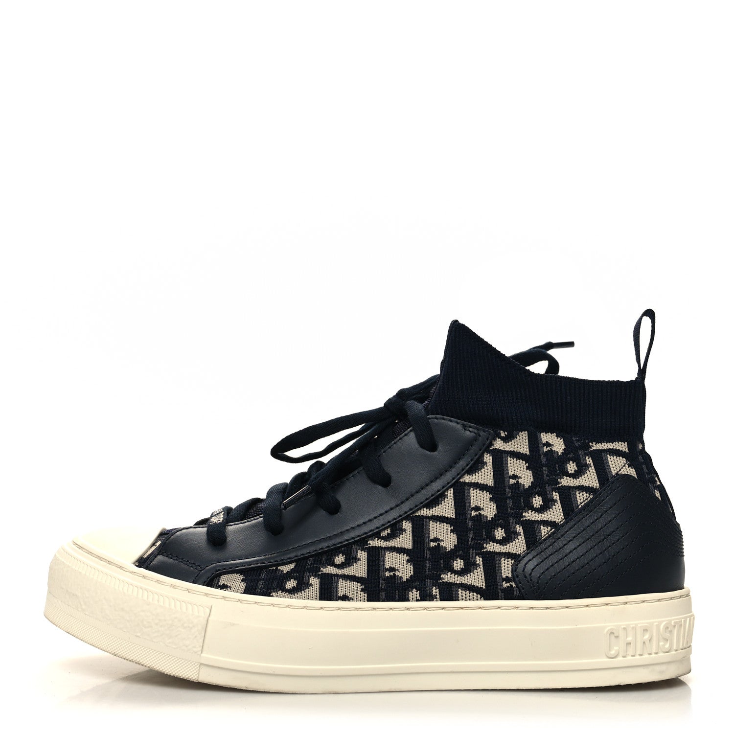 Christian Dior Technical Knit Calfskin Oblique Womens Walk'n Dior Mid Top Sneakers 39.5 Deep Blue 1 of 9