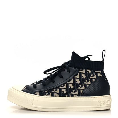 Christian Dior Technical Knit Calfskin Oblique Womens Walk'n Dior Mid Top Sneakers 39.5 Deep Blue 1 of 9