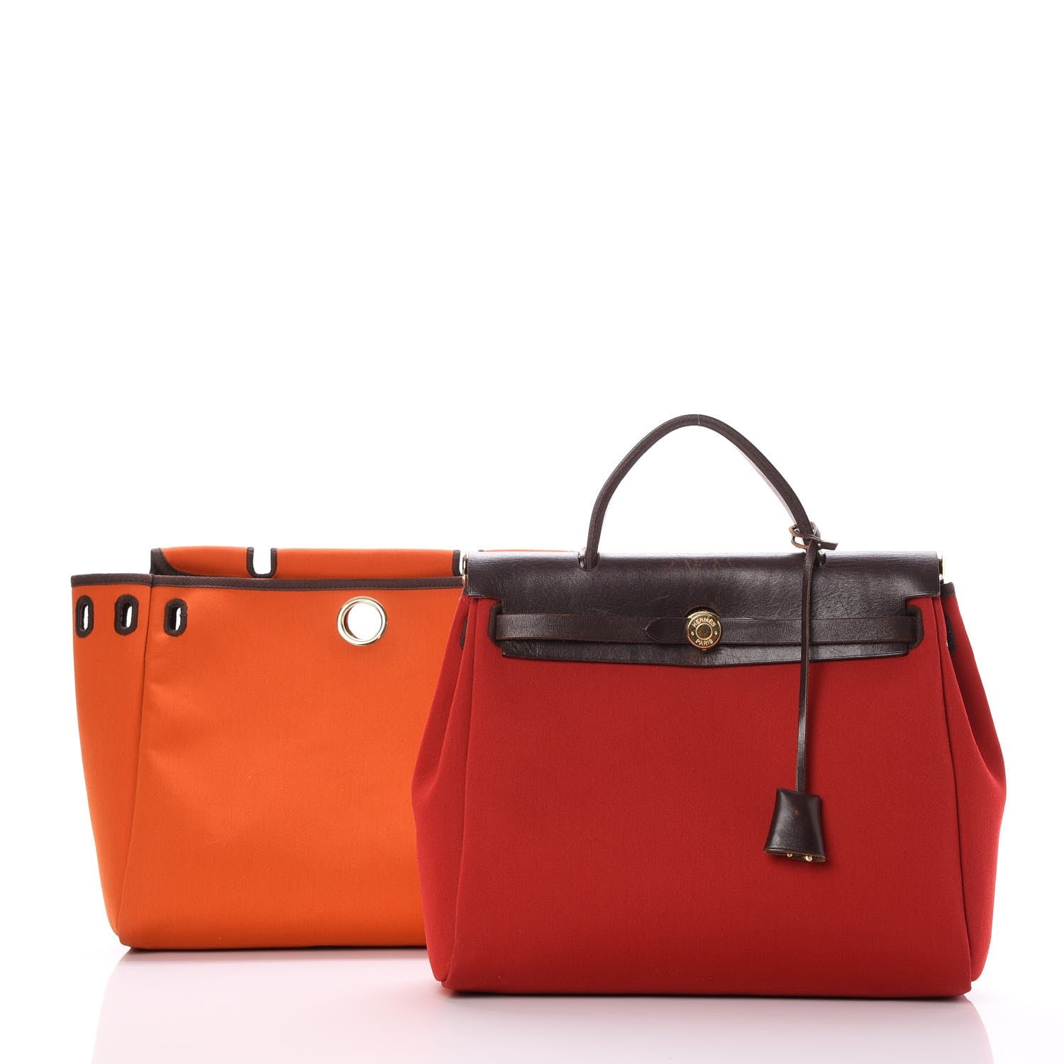 Hermes Toile Vache Calfskin Herbag 30 PM Orange Red 8 of 8