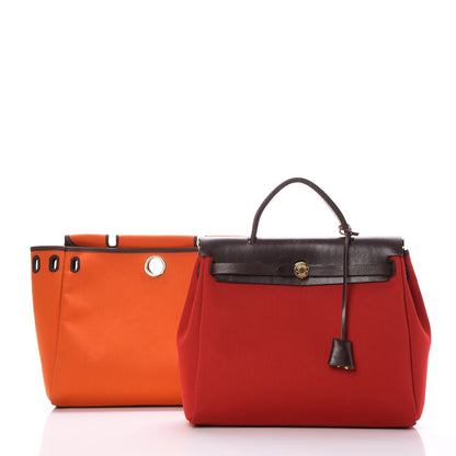Hermes Toile Vache Calfskin Herbag 30 PM Orange Red 8 of 8