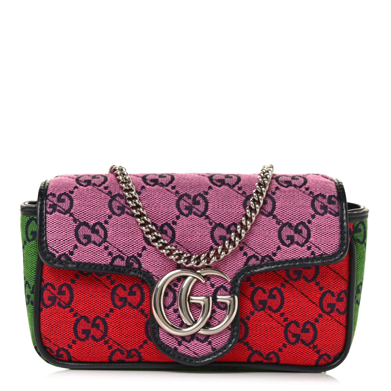 Gucci Monogram Multicolor Matelasse Diagonal Super Mini GG Marmont Shoulder Bag Pink Blue Red Yellow Green 1 of 9