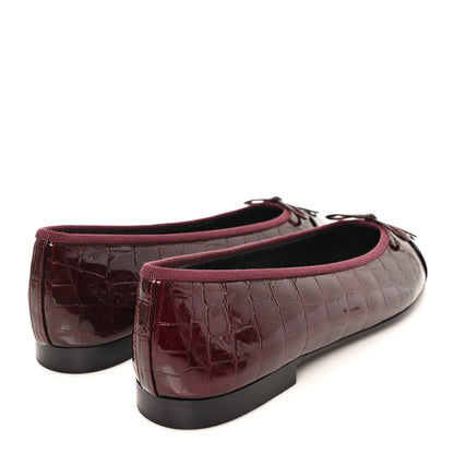 Chanel Crocodile Embossed Patent CC Cap Toe Ballerina Flats 40 Burgundy 5 of 9