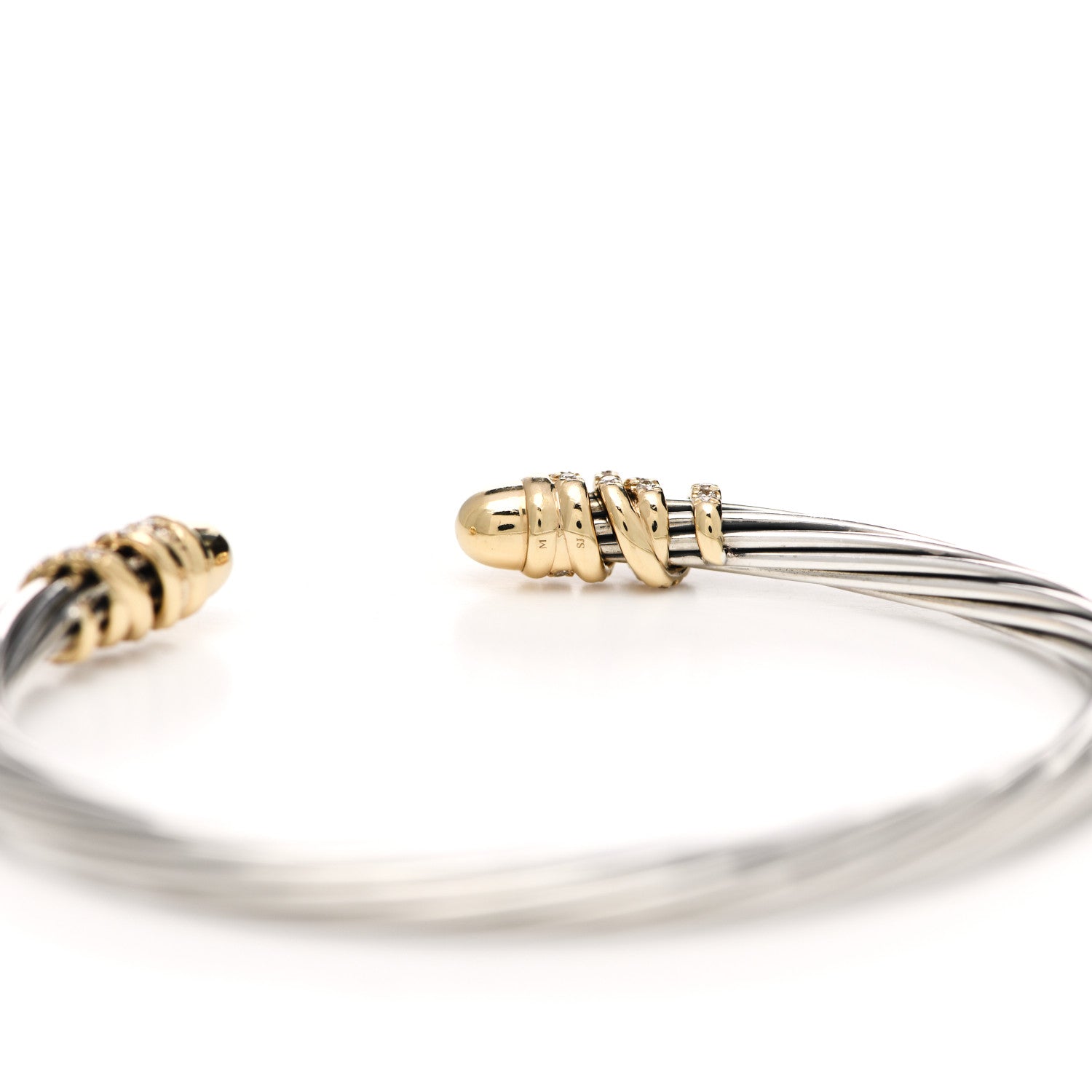 David Yurman Sterling Silver 18K Yellow Gold Diamond 4mm Helena Cuff Bracelet 3 of 4