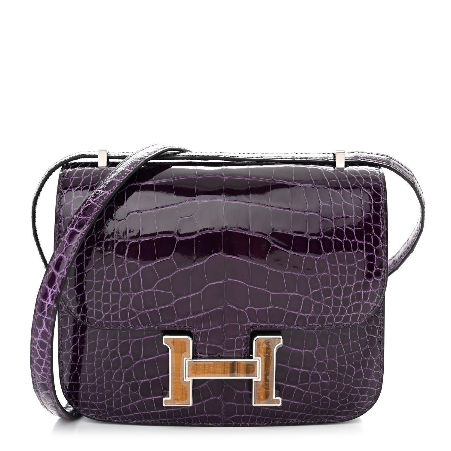 Hermes Shiny Alligator Tiger Eye Constance 18 Amethyst 1 of 11