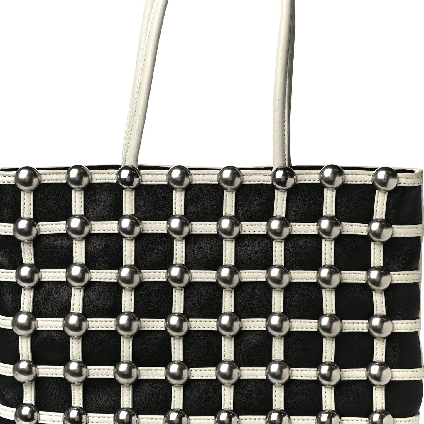 Calfskin Dome Stud Cage Shopper Tote White Black