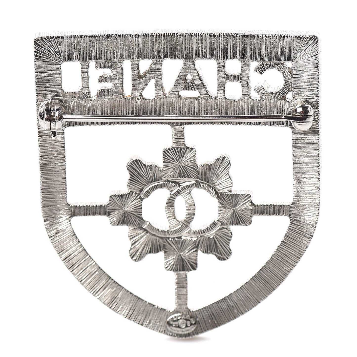 Swarovski Baguette Crystal CC Shield Brooch Silver
