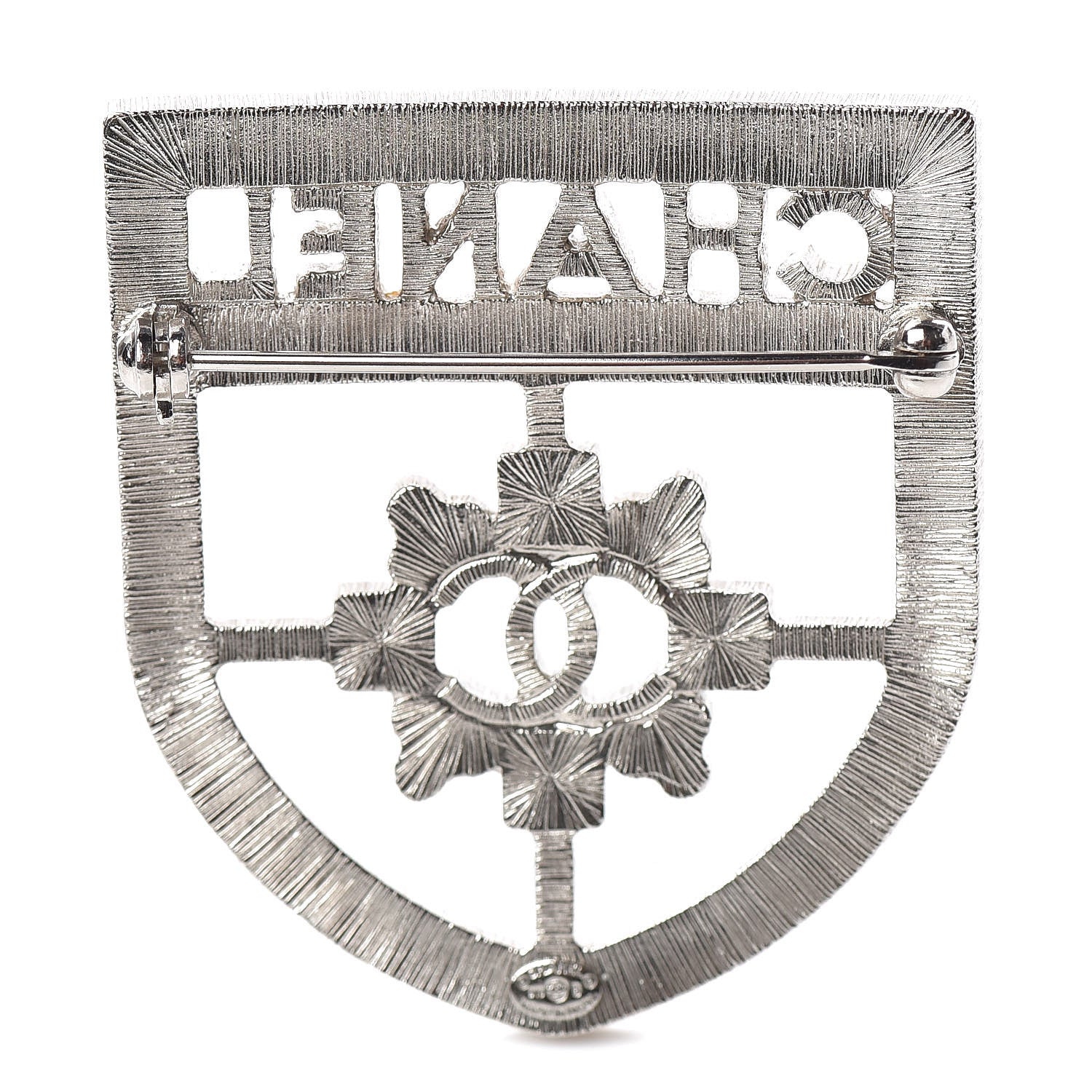 Chanel Swarovski Baguette Crystal CC Shield Brooch Silver 3 of 5